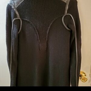 "Vintage"Armani Exchange black long Sweater w/Leather trim throughout.